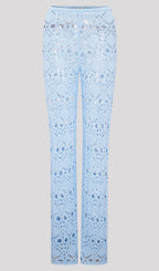Bandage Knit Top & Crochet Knit Pants In Blue