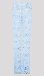 Bandage Knit Top & Crochet Knit Pants In Blue