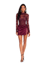 Mana Long Sleeved Lace Bodysuit & Skirt Set In Claret