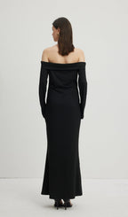 Maida Folded Neckline Maxi Dress Black