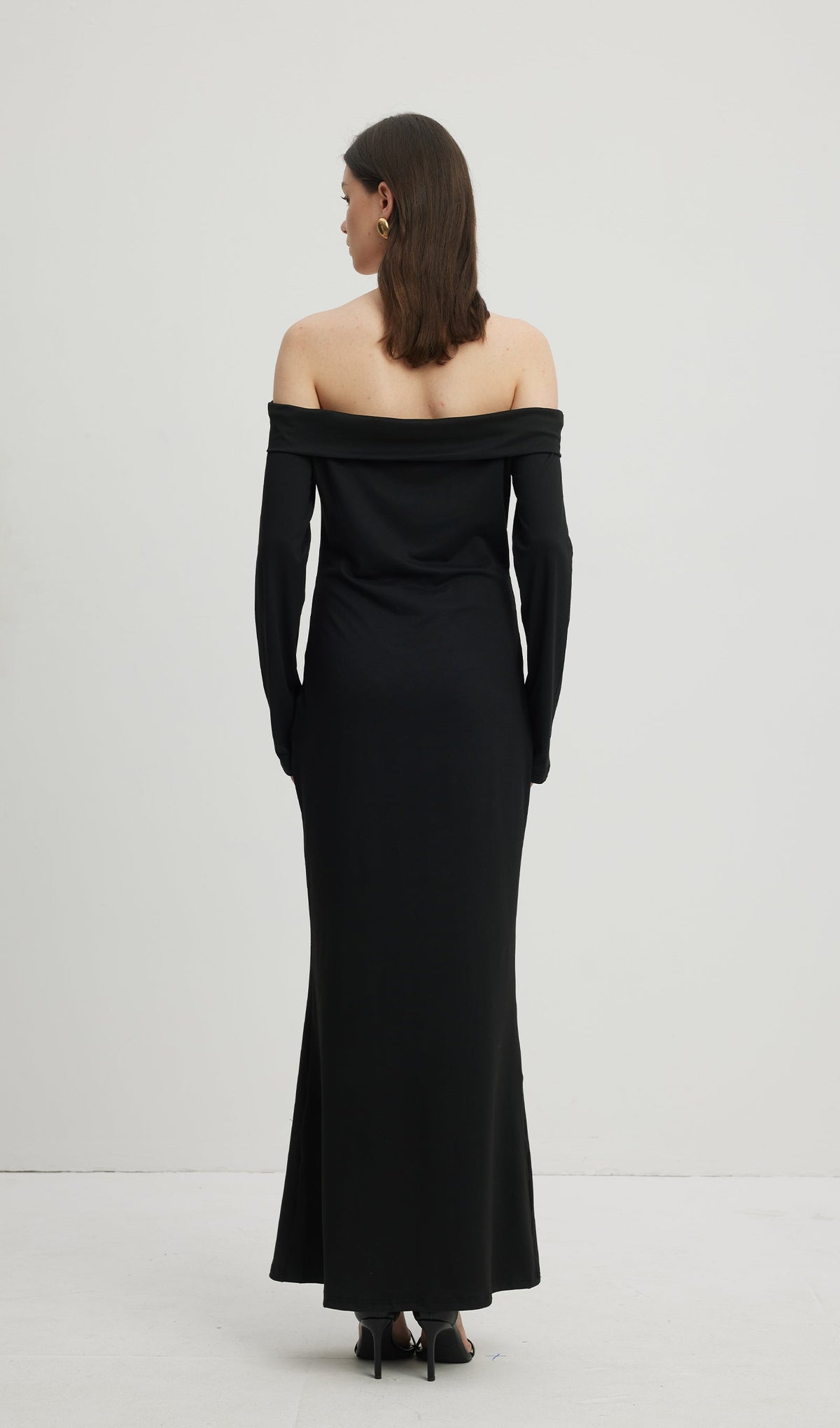Maida Folded Neckline Maxi Dress Black
