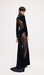 Semi-Sheer Lace Velvet Maxi Dress