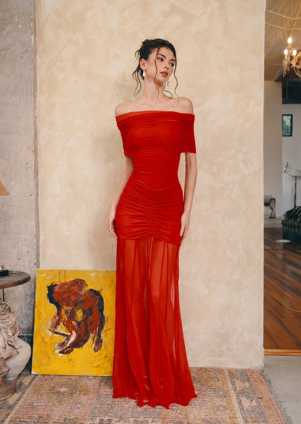 Slinky Off Shoulder Maxi Dress
