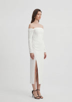 Solid Open Shoulders And Slit Midi Dress