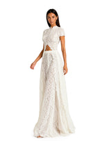 Waiola Long Top & Flared Pants Set In Lace In White