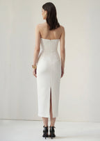 Off Shoulder Ruffled Midi Dress In White