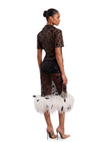 Uhuro Sequined Shirt & Feather Midi Skirt Set
