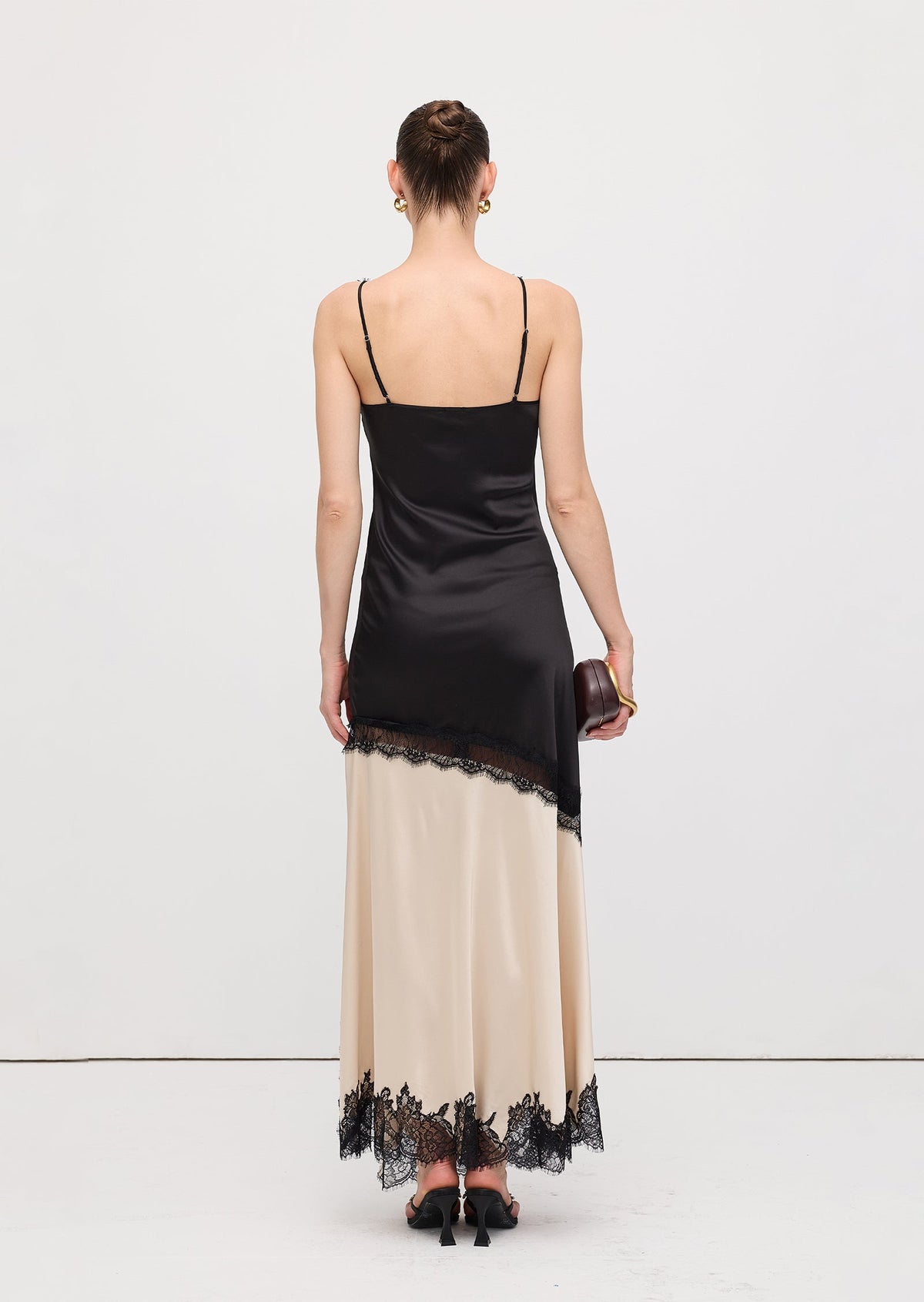 Diagonal Lace Slit Maxi Dress