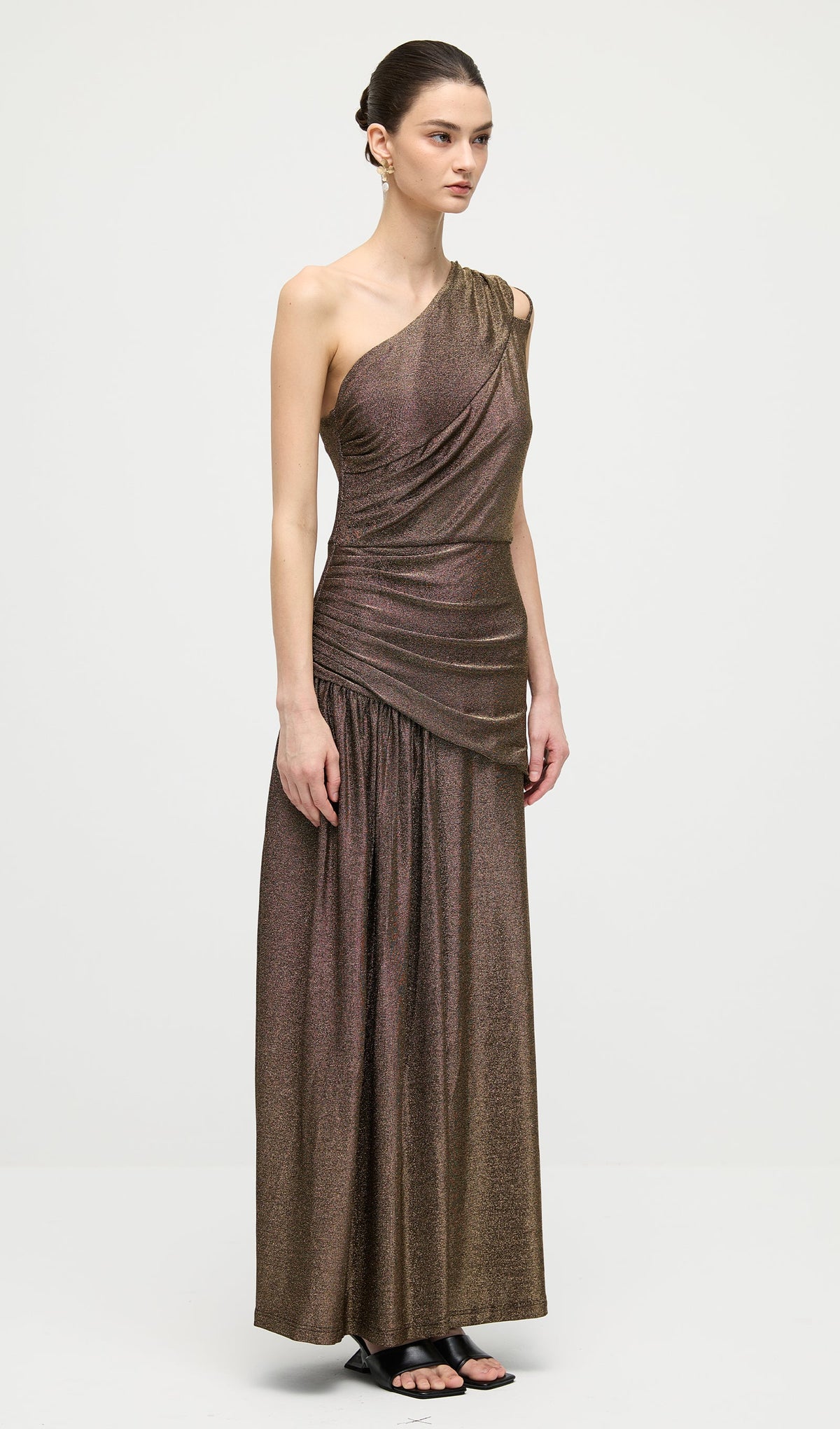 One Shoulder Glitter Split Maxi Dress