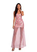 Wamblee Sequined Mesh Maxi Dress In Pink