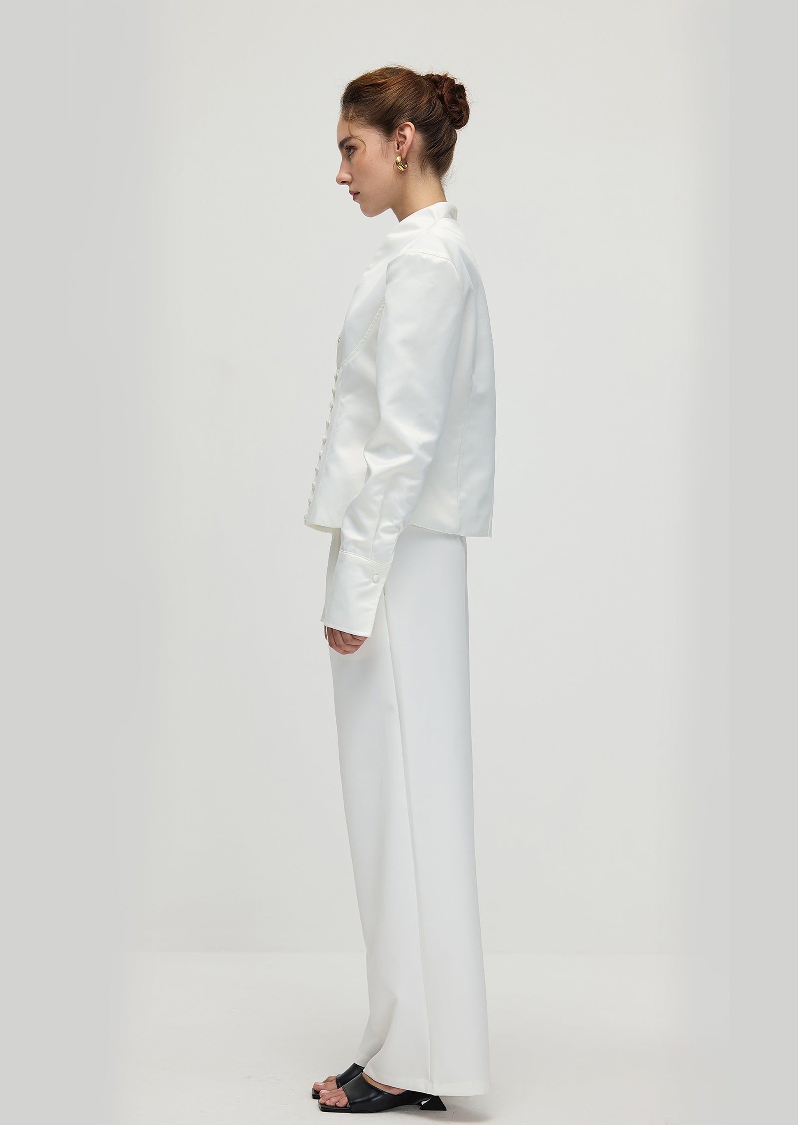 Solid Deep V Wide Shoulder Coat