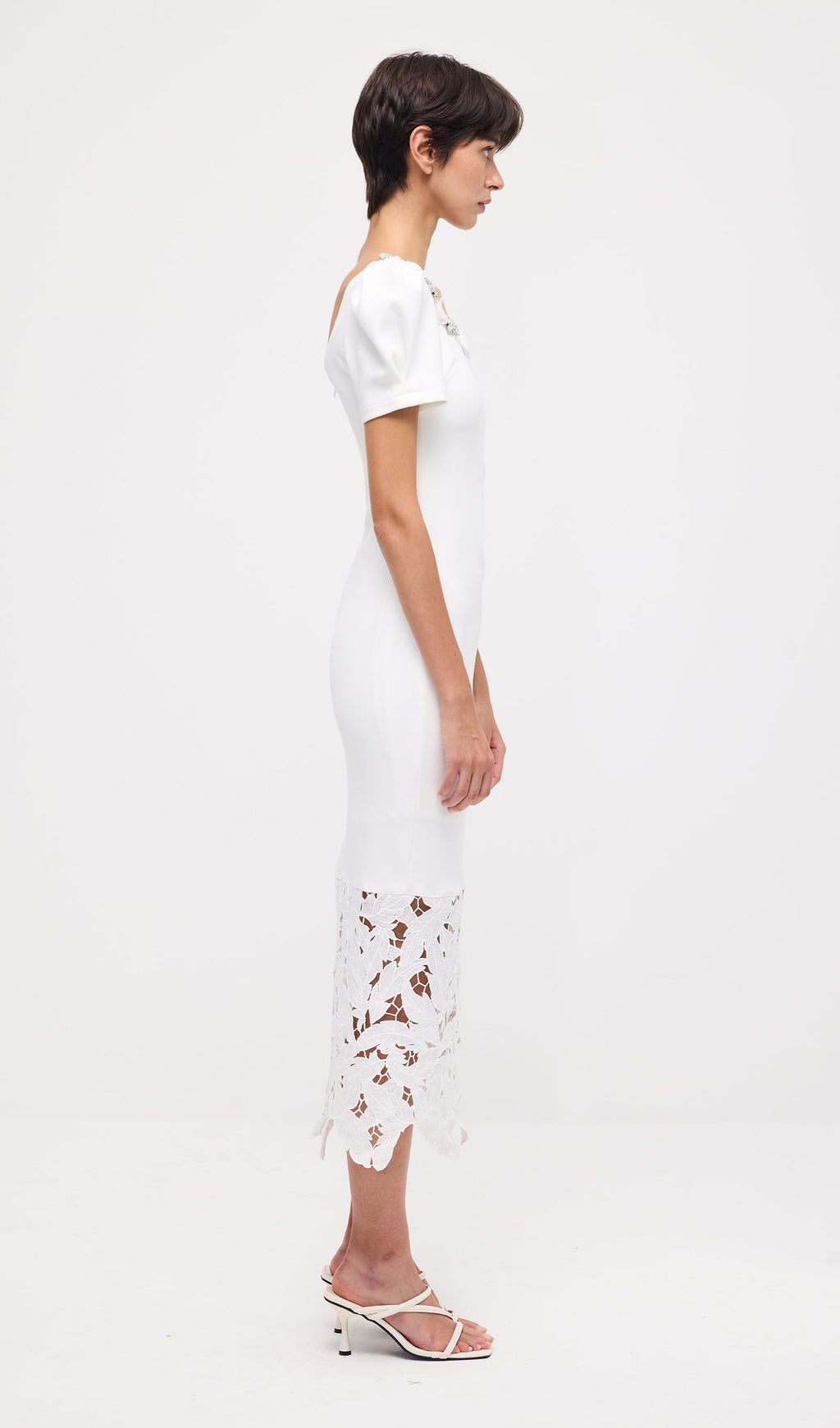 Embellished Applique Cutout Midi Dress