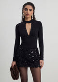 Deep V-neck Spliced Feather Sequin Mini Dress