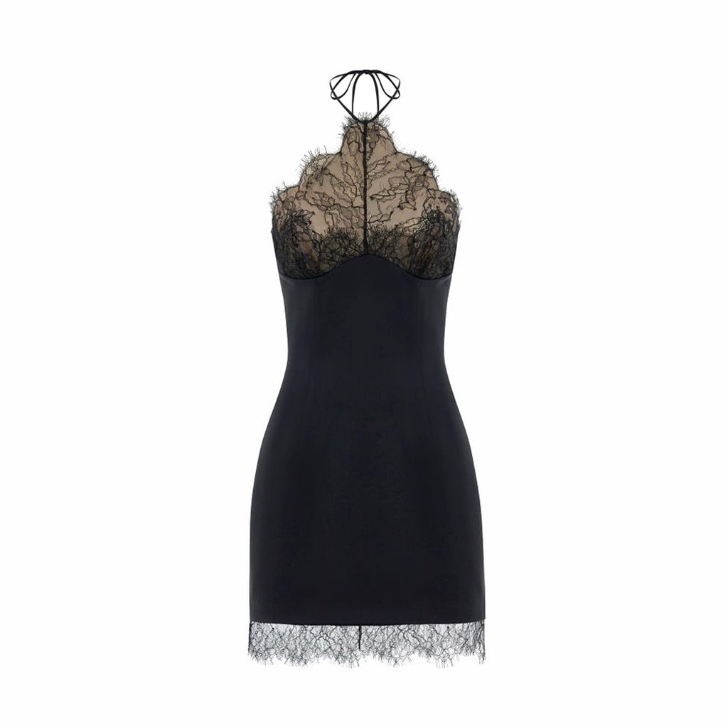 Ruby Halter Lace Mini Dress In Black