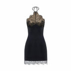 Ruby Halter Lace Mini Dress In Black
