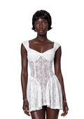 Ichirou Square Neck Short Lace Dress In White