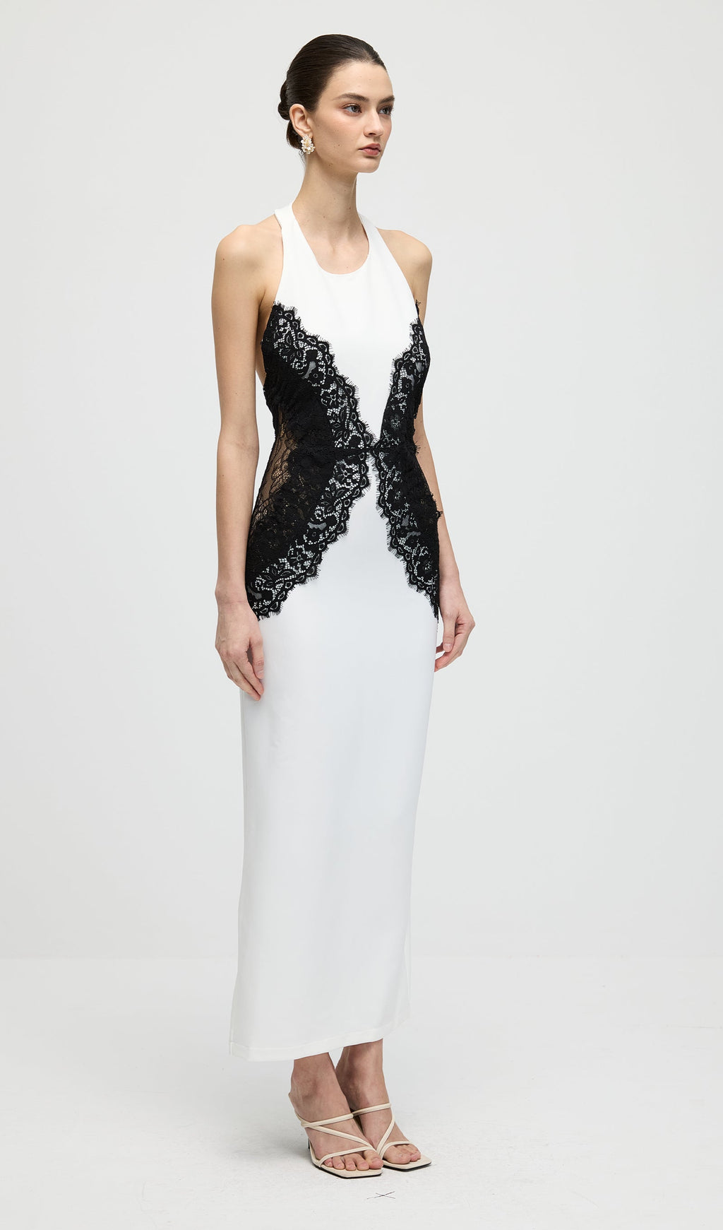 Solid Open Back Maxi Dress In Crepe & Lace