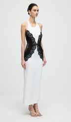Solid Open Back Maxi Dress In Crepe & Lace