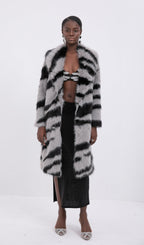 Trendy Faux Fur Zebra Print Coat