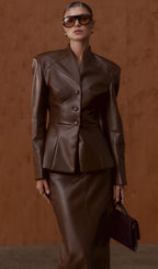 Faux Leather Jacket & Midi Skirt Set
