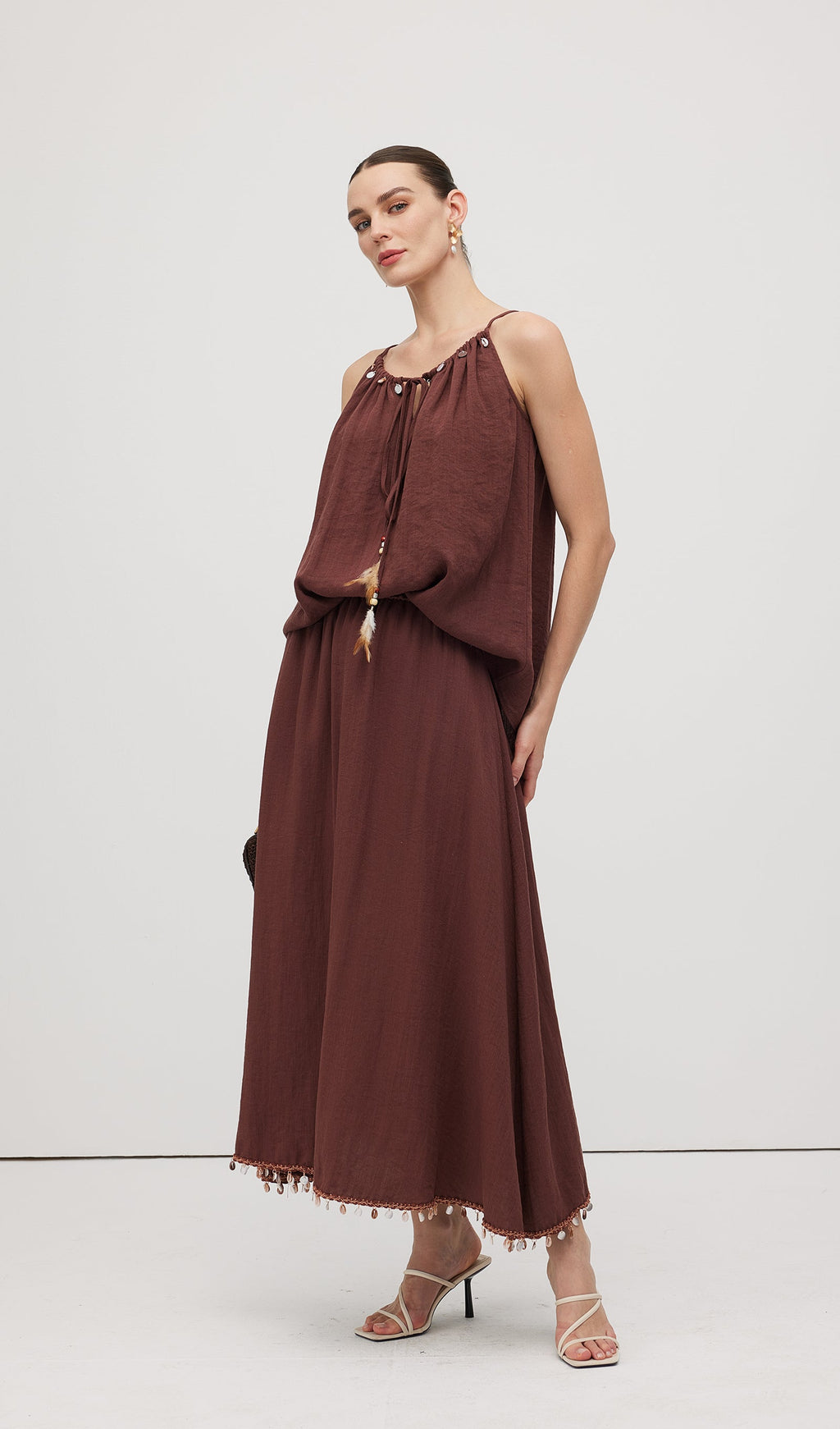 Cotton And Linen Lace Up Midi Skirt Sets