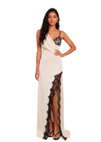 Qimat Satin And Lace Maxi Dress In White