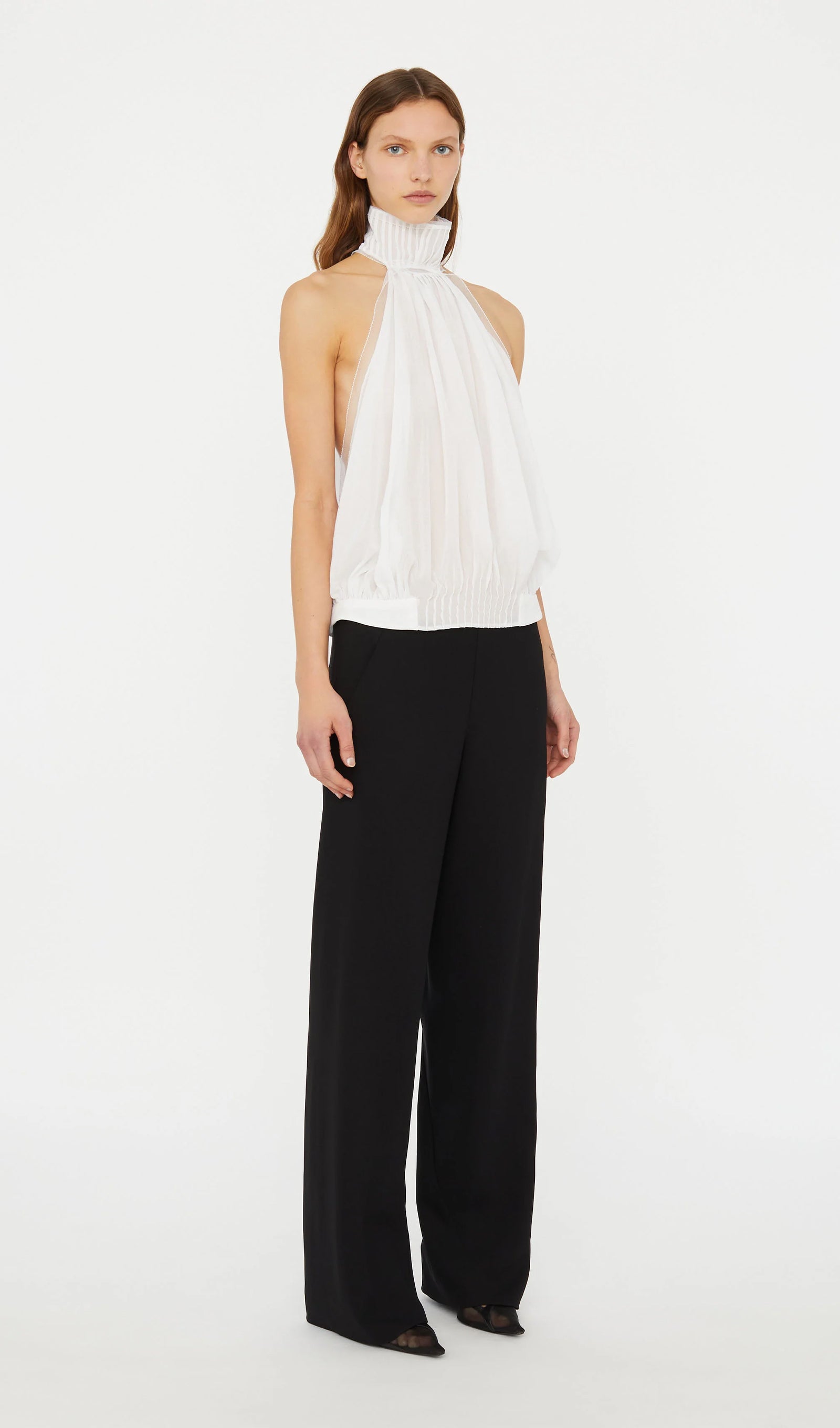 Solid Pintucked Halter Top