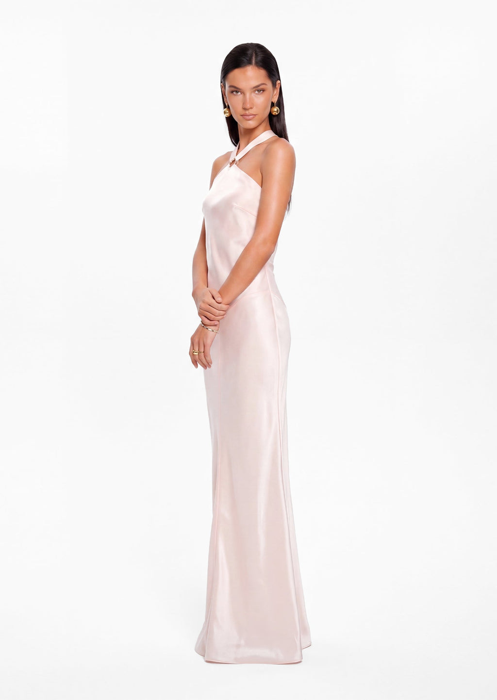 Aretha Satin Open Back Maxi Dress In Pink
