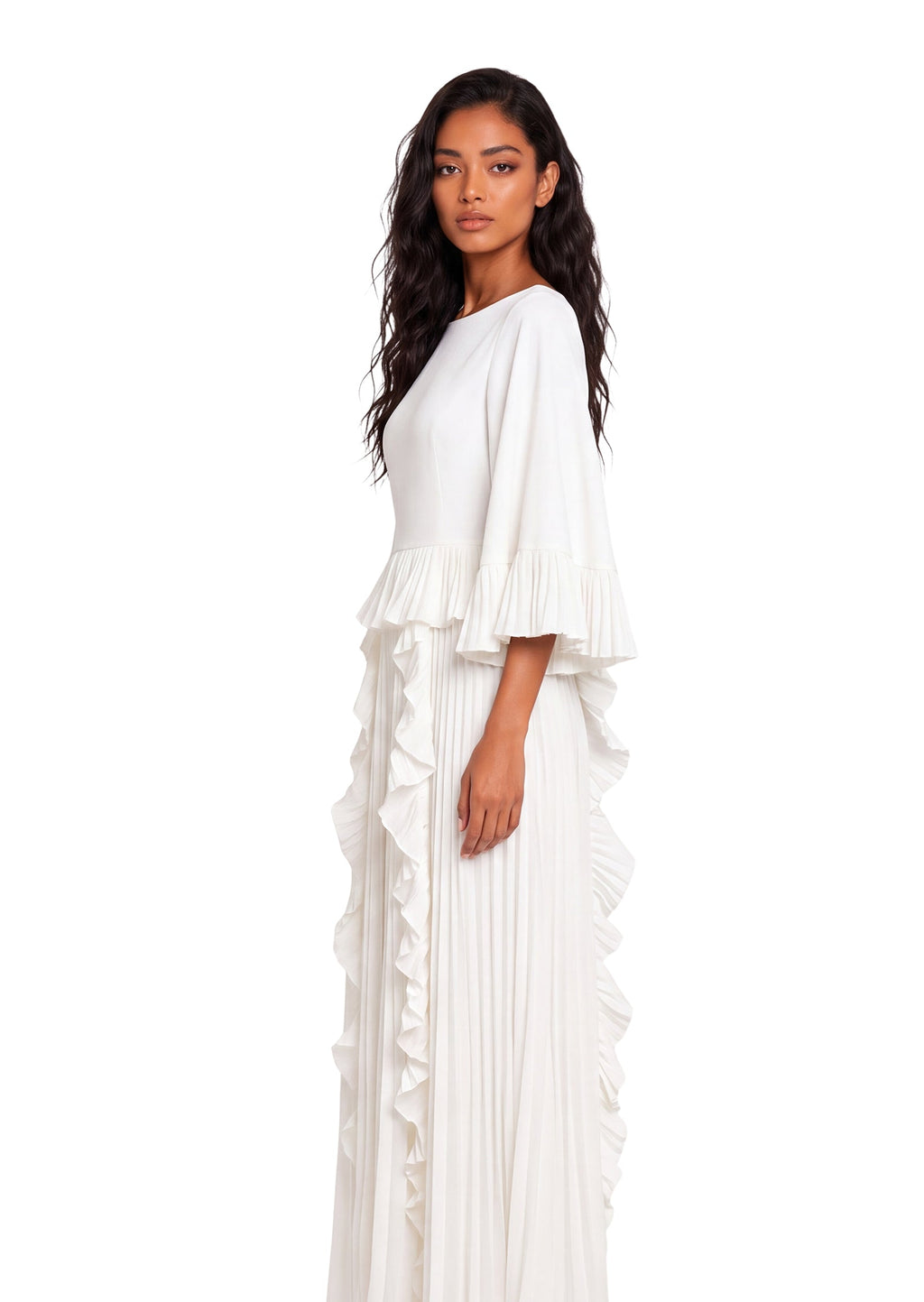 Jadon Sheer Ruffle Sleeve Maxi Dress