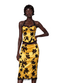 Ufuk Satin Lace Top & Midi Skirt Set In Yellow