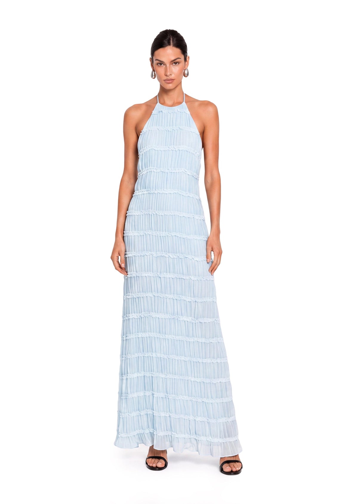 Aullie Halter Textured Maxi Dress In Baby Blue