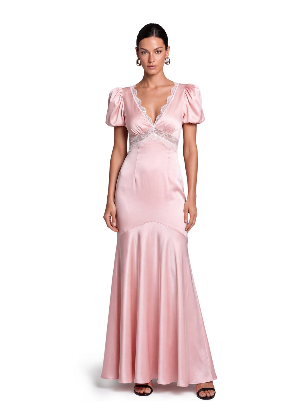 Nahal Satin Short Sleeved Maxi Dress In Pink