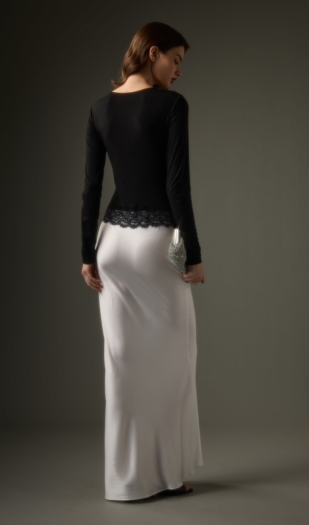 Open Twist Lace Maxi Dress In Black White
