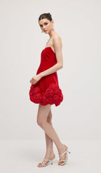 Off Shoulder Flower Mini Dress In Red
