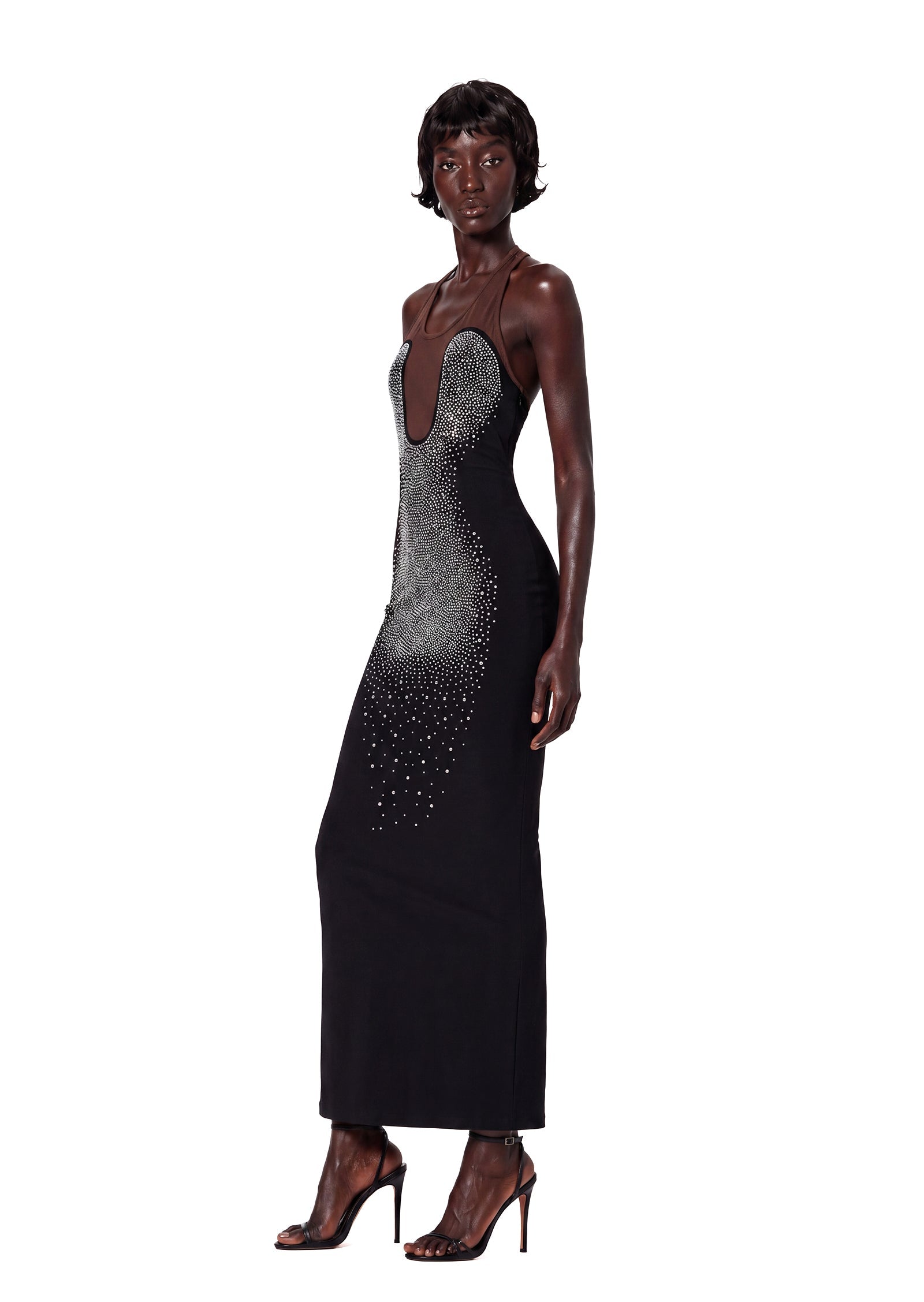 Baylor Crystal Mesh Insert Maxi Dress