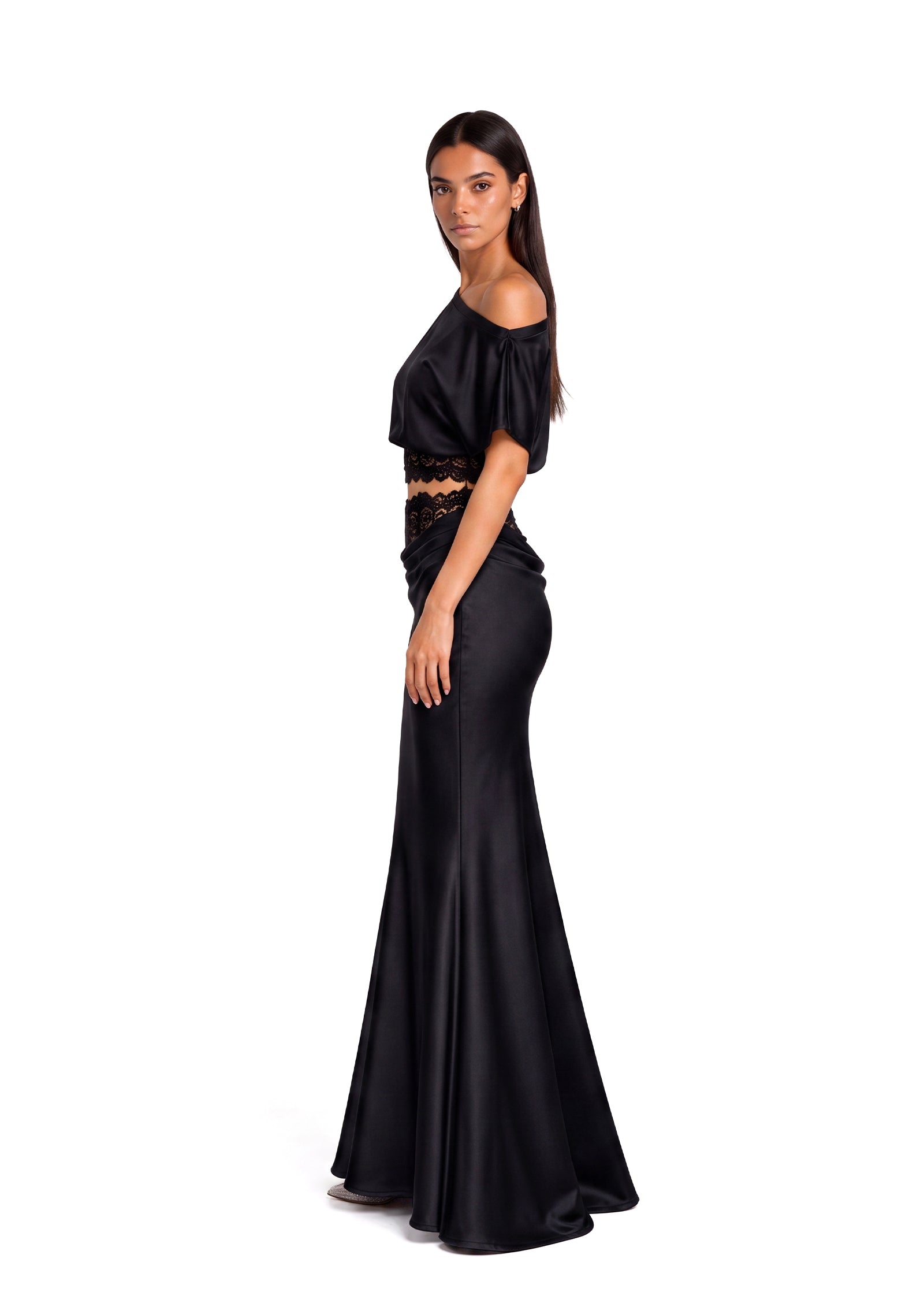 Kahiau One Shoulder Lace Top & Fishtail Skirt Set
