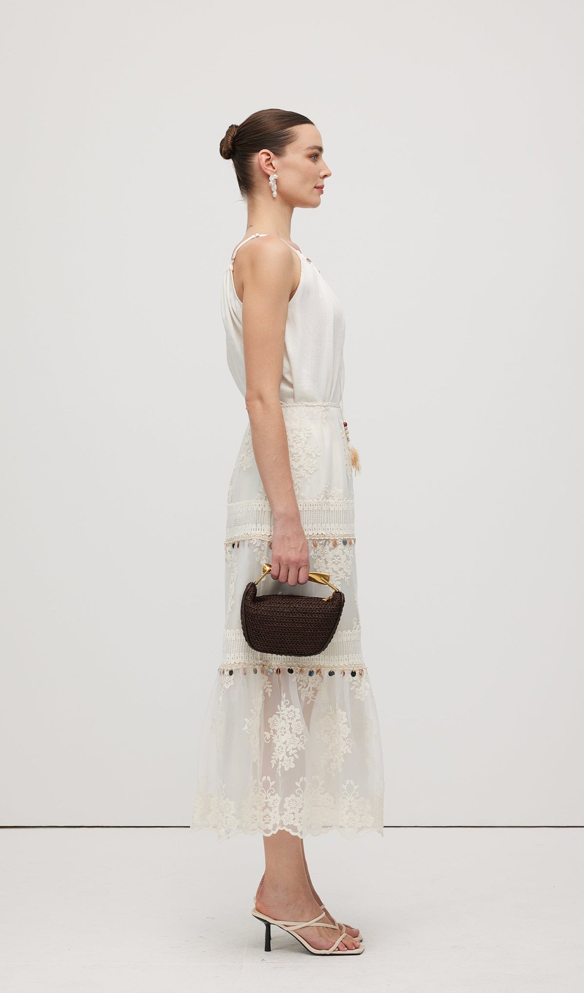 Lace Embroidery Bohemian Midi Skirt
