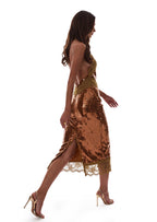 Julieta Sequin Lace Midi Dress In Brown