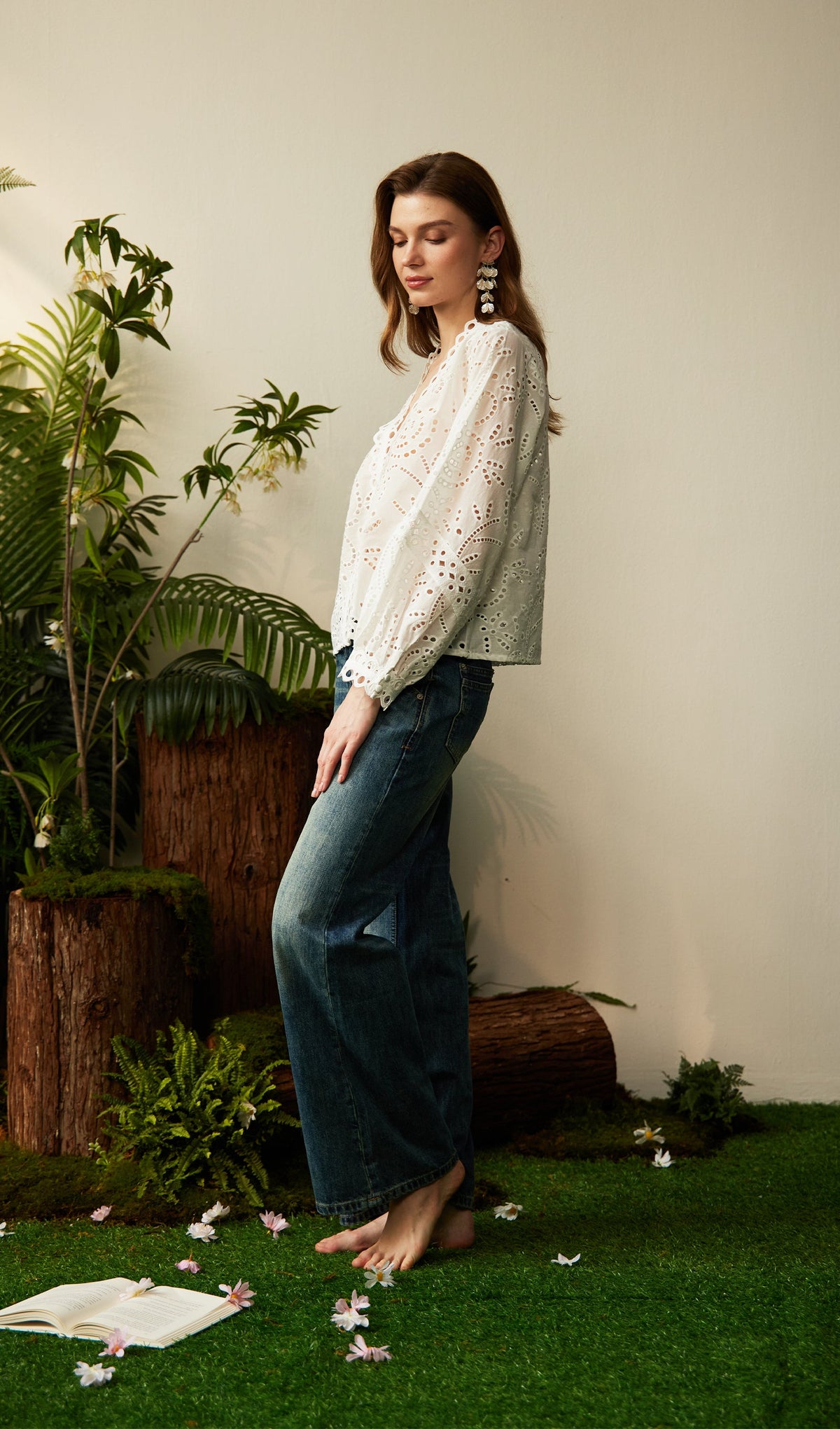 Hollow Out V Neck Top