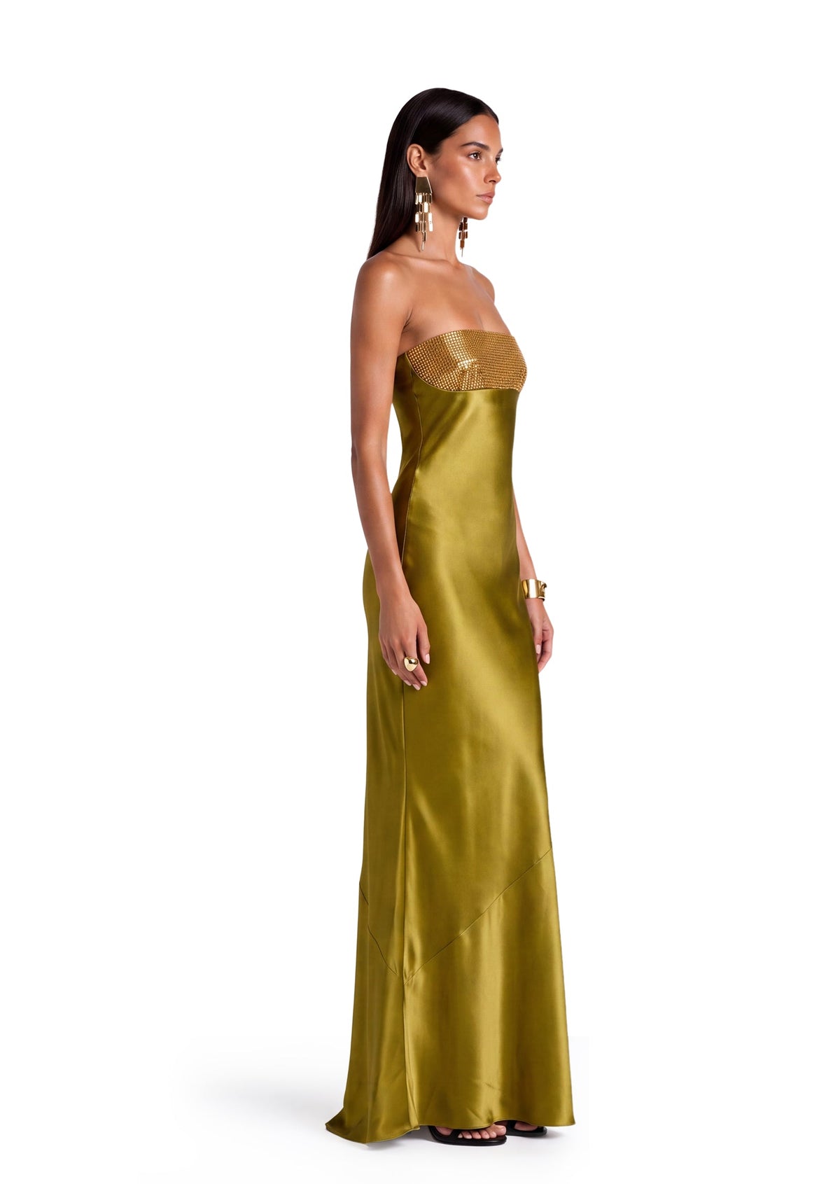 Chaz Off The Shoulder Satin Maxi Dress