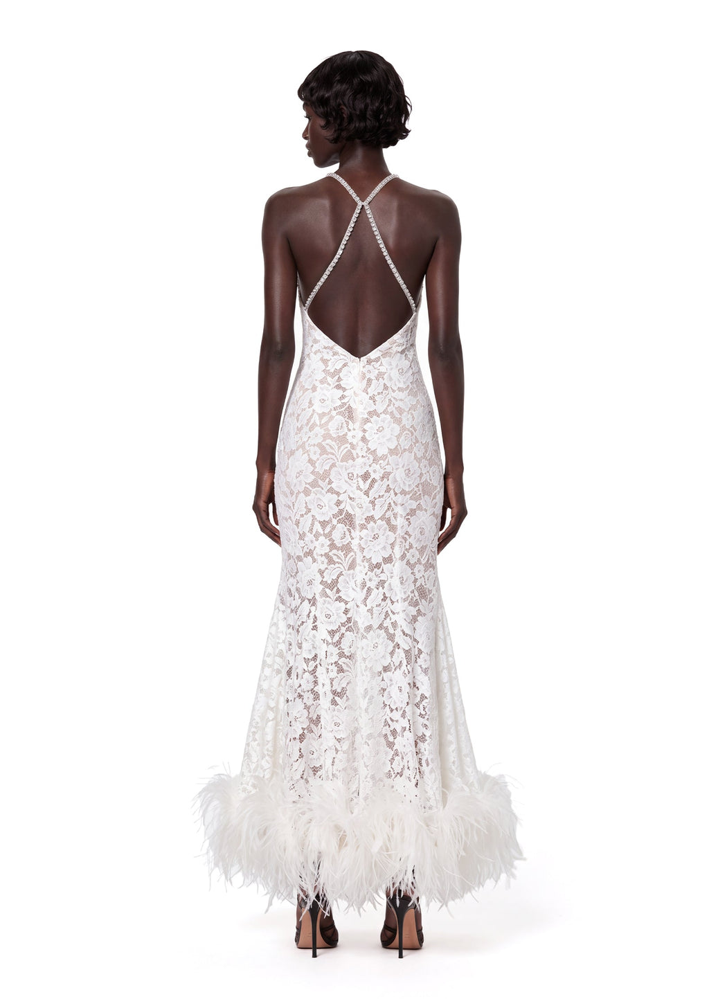 Nadda Rhinestone Chain Lace Maxi Dress
