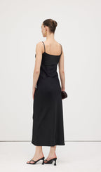 Swing Neck Satin Slip Midi Dress