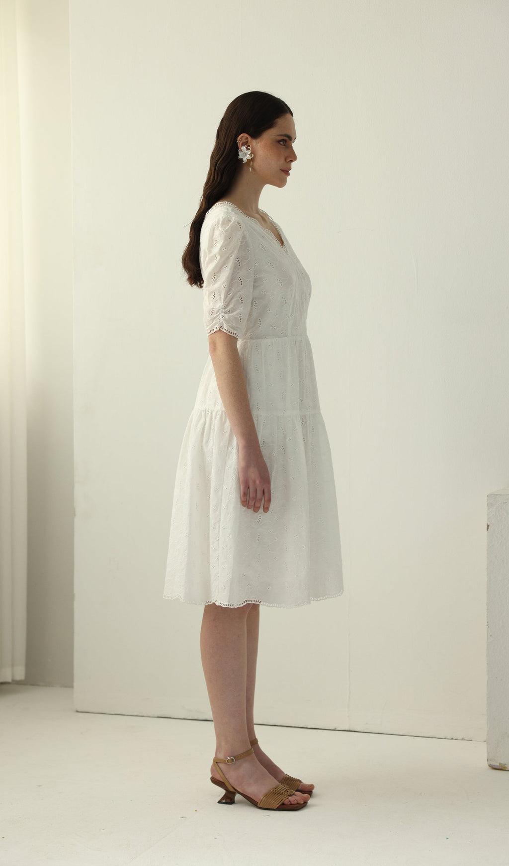 V Neck Midi Dress In White