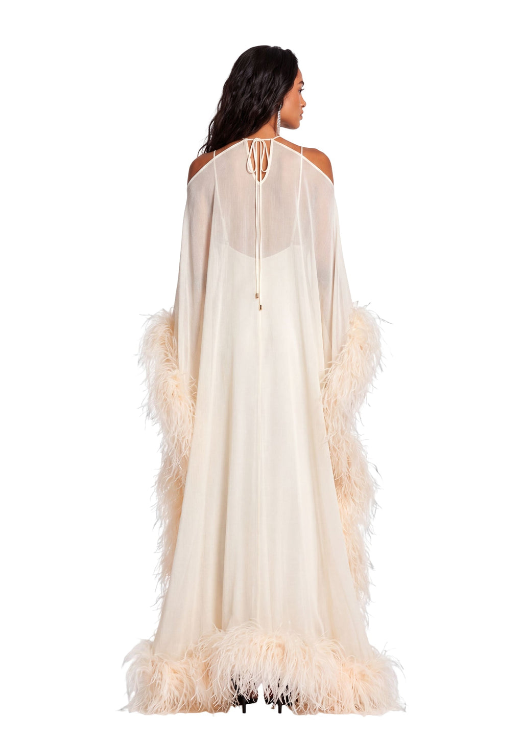 Paget Halter Neck Ostrich Feather Maxi Dress
