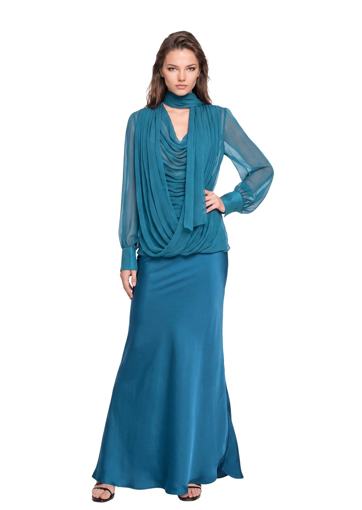 Laken Sheer Top & Satin Skirt Set