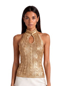 Gauge Knitted Stand Up Collar Top