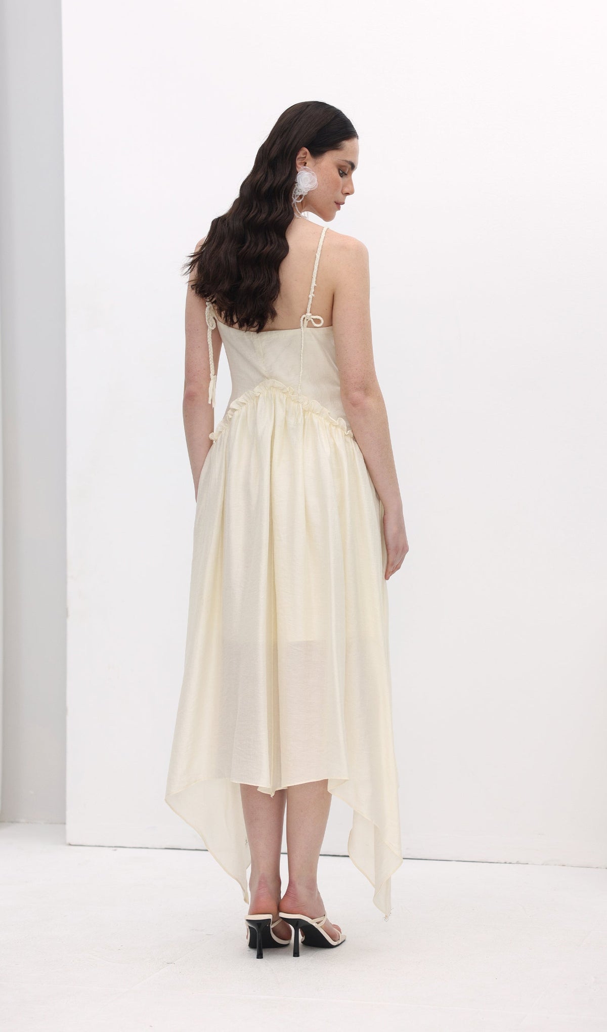 Ruffle Hem Cotton Slip Midi Dress