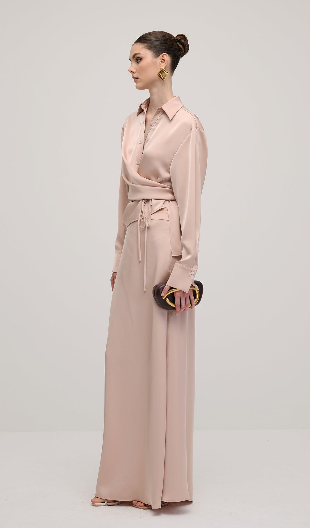Solid Satin Shirt Maxi Dress Sets