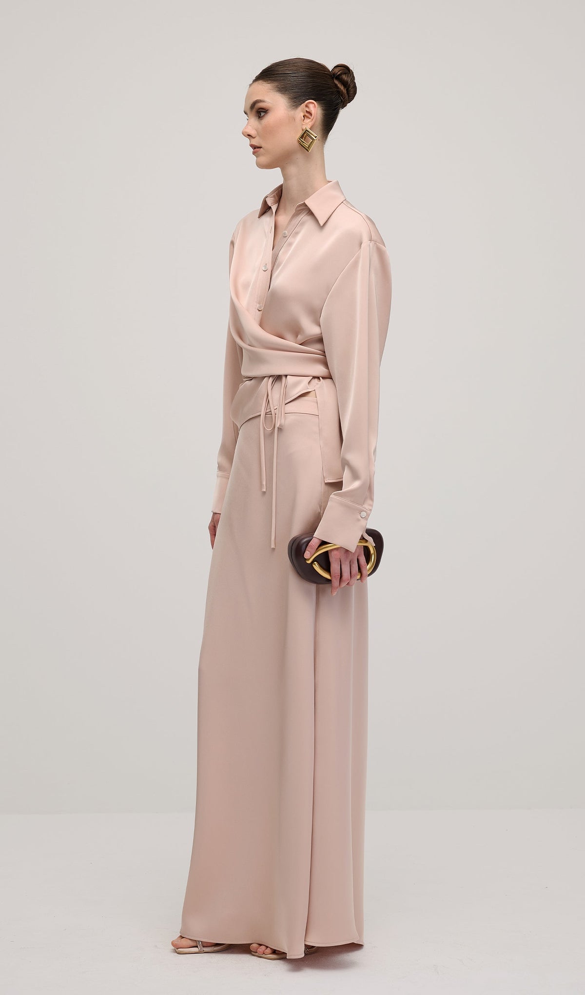 Solid Satin Shirt Maxi Dress Sets