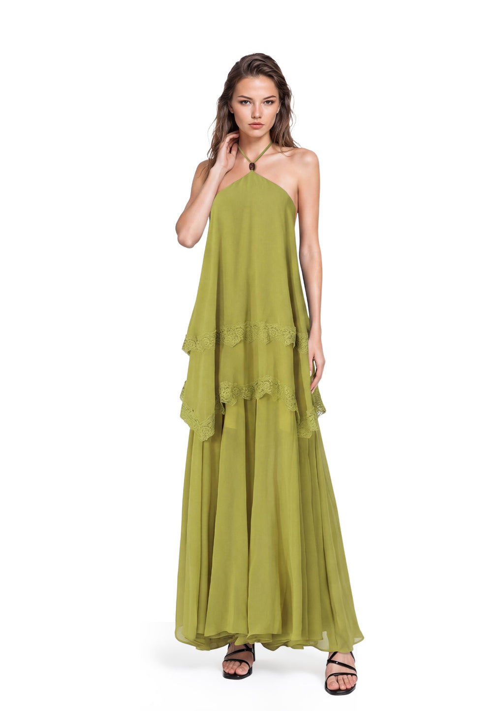 Mahah Halter Neck Sleeveless Lace Maxi Dress